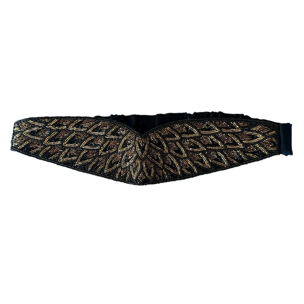 Accessory Design Group Black Beaded Belt with Gold Sequins Size SM